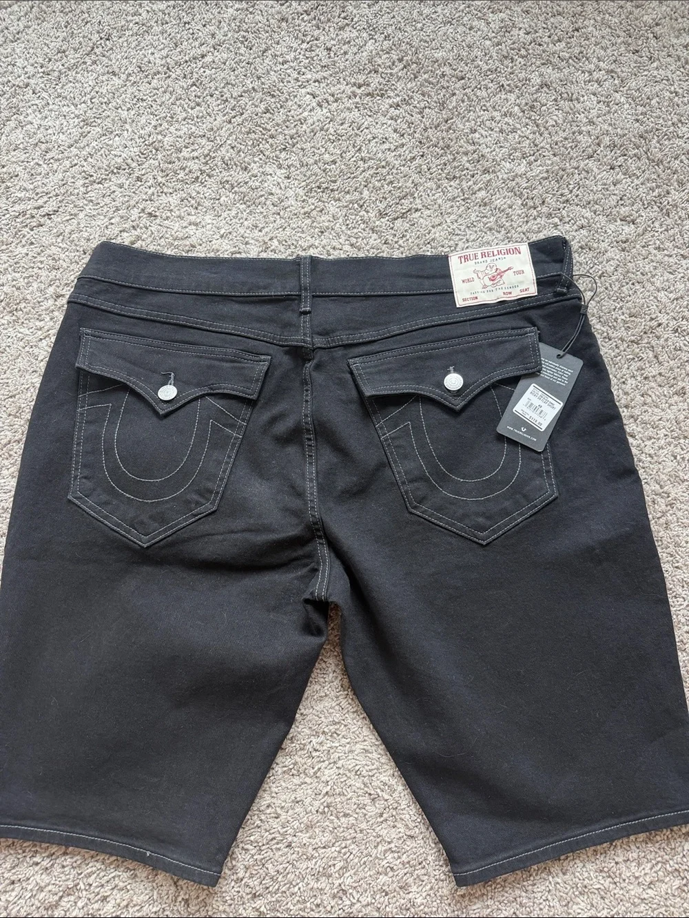 True Religion Men's Ricky Black Denim Jean Flap Pocket Shorts Size 40 NWT